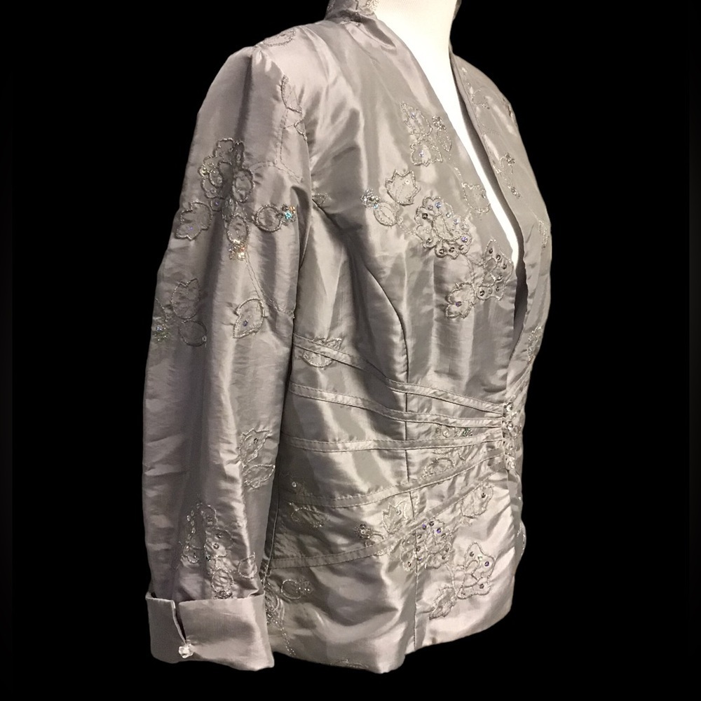 Embroidered Silver Satin Women's Jacket